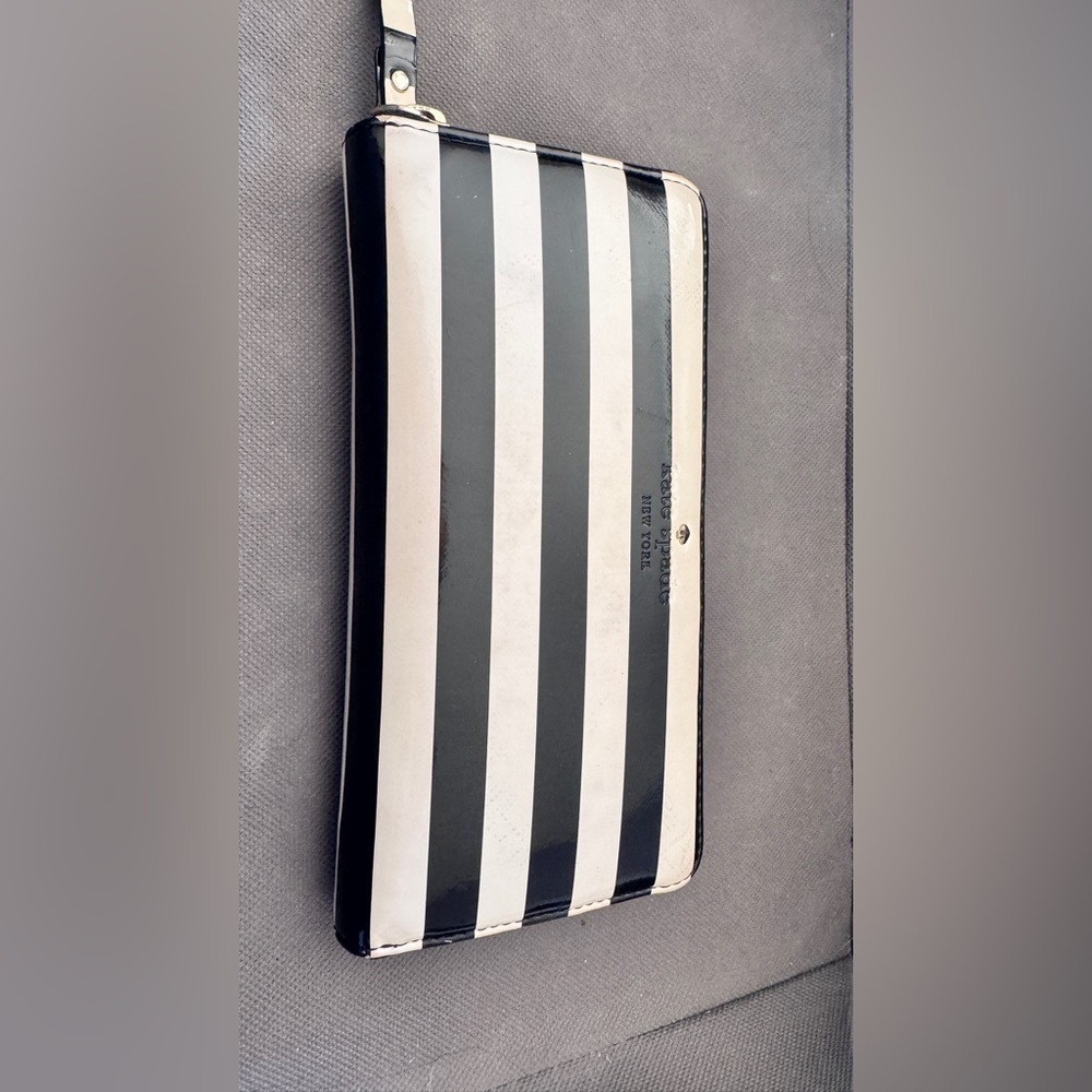 Kate Spade Black and Cream Striped Clutch Wallet